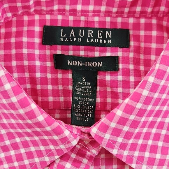 Lauren Ralph Lauren Green Label Shirt Women's Small Pink Check Long Sleeve EUC - Picture 10 of 16